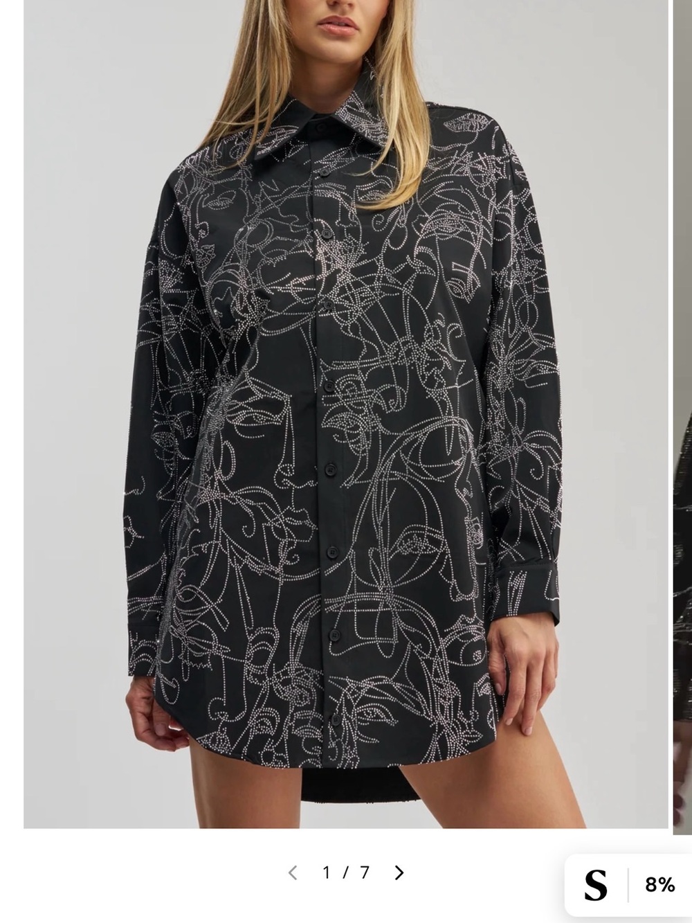 AKIRA Black Shirt Dress with White Abstract Line Print